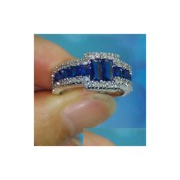 Jewelry Luxury Size 9/10/11 Brand 10Kt White Gold Filled Blue Sapphire Gemstones Men Ring Patty Gift With Box Drop Delivery Dhzrk