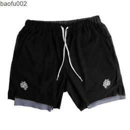 Men's Shorts 2 In 1 Summer Brand Men Fitness Training Shorts Running Sports Outdoor Shorts Gym Embroidery Stretch Men's Jogging Shorts W0327