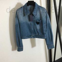 Men's Jackets Designer brand Womens short denim jacket casual loose lapel Front pocket Long sleeve Zipper women clothing T6B4