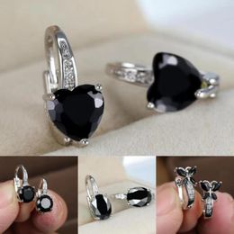 Hoop Earrings Womens Black Silver Color Round Heart Oval Square Zircon Butterfly For Women Daily Party Ear Jewelry CZ