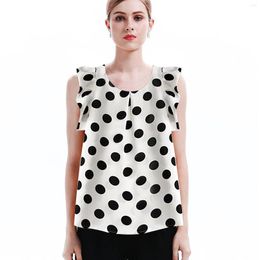 Women's Blouses Tops Long Active Fashion Girl Polka Dot Women's Casual Chiffon Shirt Sleeveless Sleeve Lace