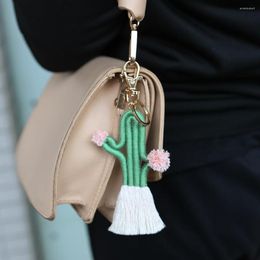 Keychains Handmade Weaving Pendant Tassel Bohemian Cotton Rope Creative Cactus Keychain Bag Car Charm