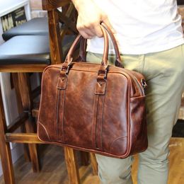 Briefcases Fashion Leather Bag Men Shoulder Messenger Bags Men's Travel Briefcase Laptop 14