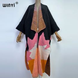 Ethnic Clothing WINYI woman Winter Knitted cardigan coat Loose Christmas Fashion hipster party dress Thick Warm Female cloke kaftan 230327