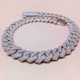 15mm 18mm 20mm 4 Rows d Color Moissanite 925 Silver Miami Cuban Chain Trend Necklace Gemstone Necklace