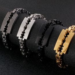 Cool Gold Black Biker Link Bracelet For Men Vintage Brush Silver 316L Stainless Steel Byzantine Chain Blade Bracelets Bangles Male Jewelry