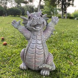 Garden Statue Dragon Meditation Led Lighting Resin Ornament Dinosaur Shape Sculpture Outdoor Yard Decoration Home Decor 230327