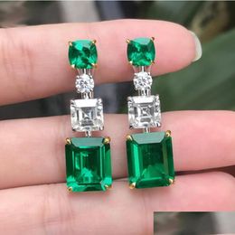 Jewellery 2021 Top Sell Luxury Dangle Earring 925 Sterling Sier Princess Cut Emerald Cz Diamond Party Ins Women Bridal Drop Ea Dhc4B