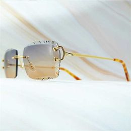 Designer Men's and Women's Beach Couple Sunglasses 20% Off Diamond Cut Desinger Glasses Vintage Rimless Wire Shades For Men Women Lentes Mujer