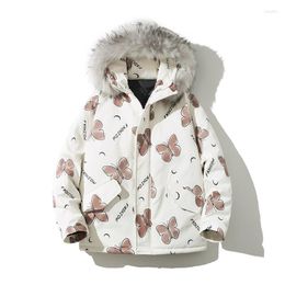 Men's Down Winter Oversize Cotton-padded Coats Men Thicken Jacket Fashion Street Butterfly Printed Pattern Warm Hooded Padded Coat Male 5XL