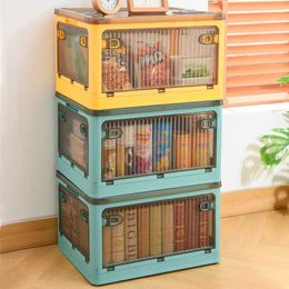 Storage Boxes Bins Fully Open Folding Storage Box With Lid Multifunction Foldable Plastic Organiser Closet Organiser Container For Toys Book Car P230324