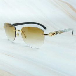 Designer Men's and Women's Beach Couple Sunglasses 20% Off Buffalo Horn Men Rimless Wood Glasses Fashion Vintage Oval Shades Eyewear Trending Product