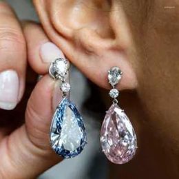 Dangle Earrings Ne'w Gorgeous Blue/Pink Pear Cubic Zirconia Drop For Women Simple Stylish Accessories Party Fashion Jewellery