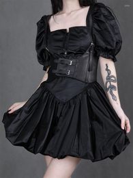 Casual Dresses Ruibbit Arrival Harajuku Punk Style Women Cute Black Dress Square Neck Short Sleeve Sexy Summer Girl Gothic