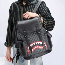 2022 Autumn and Winter Fashion Personality Print Large Capacity Backpack Men's Cover Bucket Bag Schoolbag Women 230220