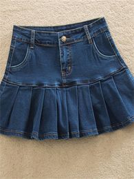 Skirts Denim Skirt With Ruffles 6XL 7XL Harajuku Y2K Jeans Skater Woman High Waist Bottom Female Casual Pleated Micro Mini Short Jurken 230327