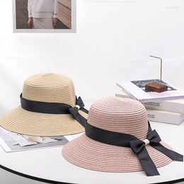 Wide Brim Hats Women's Summer Hat Beach Outing Sun Bow Straw UV UPF50 Travel Visor Foldable Bucket Golf Cap Panama