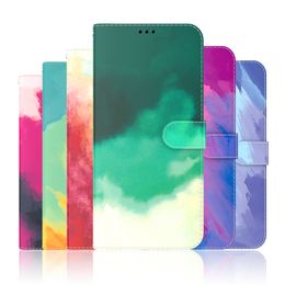 Watercolor Wallet Cases For Samsung S23 Plus S22 Ultra S21 FE A24 A34 A54 A14 A13 A33 A53 A73 5G A23 Paint Oil Color Leather ID Card Flip Cover