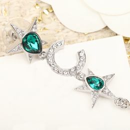 Luxury quality Charm drop earring with green color and white diamond star shape nature shell beads have box stamp PS7711A