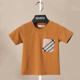 T-shirts Kids Summer Tees Solid Colour T-shirts for Boys Girls Casual Style Simple pocket striped Design Short Sleeve Children CottonTop 230327