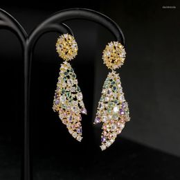 Stud Earrings Fashion Full Coloured Zircon Inlaid Copper Anti-allergic S925 Needle Elegant Noble Party Wedding Jewellery