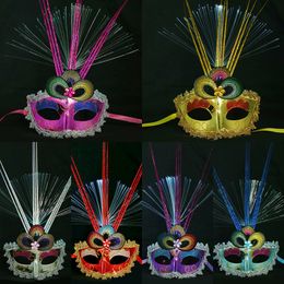 Party Masks 10pcs Women Girl LED Glow Flash Light Up Peacock Masquerades Venetian Masks Costumes Birthday Wedding Party Halloween Christmas 230327