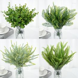 Decorative Flowers 1 Bouquet Green Artificial Plant Simulation Water Grass Plastic Fake Flower Home Office Desktop Decor DIY Scrapbook