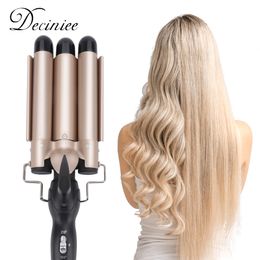 Curling Irons 3Barrel 2532mm Heats Up Fast Tourmaline Ceramic Triple Barrels Beach Waves Egg Roll Hair Styling Tool 230328