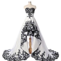 Party Dresses Gothic Black And White A Line Wedding Dress Sweetheart High Low Bridal Gowns Lace Appliqued Robe De Mariee Vintage Short Front 230328