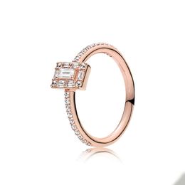 18K Rose Gold Square Halo Ring for Pandora 925 Sterling Silver Wedding designer Jewellery For Women Girlfriend GIft CZ Diamond love Rings with Original Retail Box