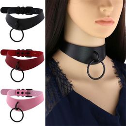 Choker DIEZI Harajuku Gothic Black Circle Collar Necklaces PU Leather Rock Women Men Jewelry Fashion 2023 Goth