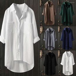 Women's Blouses Women Shirt Long Blouse Linen Cotton Plus Size Tops Casual Baggy Tunic Dress