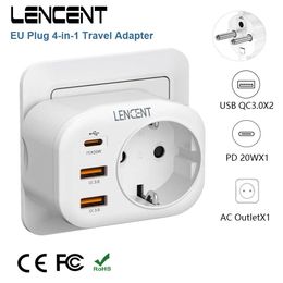 Sockets LENCENT EU Plug Fast Charger with 1 AC Outlet 2 USB C30 and 1 Type C PD 20W 4 in 1 Adapter Multi Socket for Home Travel Z0327