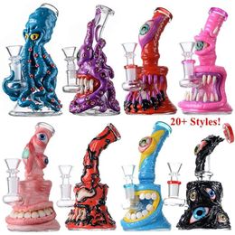 5mm Thick Glass Bongs Halloween Style Hookahs Unique Heady Water Pipes Showerhead Perc Octopus Eyes Oil Dab Rigs Beaker Bong Small Mini Wax Rigs Bowl Glow In The Dark