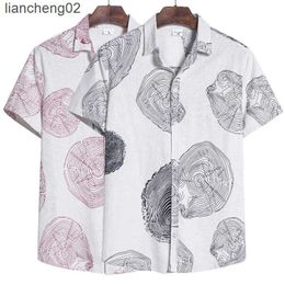 Men's Casual Shirts Men's Cotton Polyester Summer Short Sleeve Shirt Wood Pattern Hawaiian Beach Male Shirts Casual Blouse For Men W0328