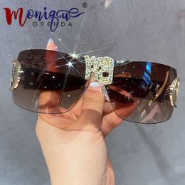 Luxury Punk Sports Sunglasses Women Brand Designer Wang Letter Y2K One Piece Sun Glasses Men Goggle Fashion Shades UV400230328