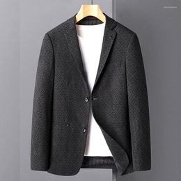 Men's Suits 2023 Autumn Winter Black Male Blazer Luxury Single Breasted Jacquard Casual Man Slim Fit And