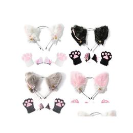 Other Event Party Supplies 4Pcs /Set Lovely Cat Ear Hair Wear Set Claw Gloves Girls Cosplay Costume Plush Fur Hairband Dh0Tb