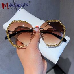 sunglasses women 2023 Vintage Rimless Luxury Diamond Eyeglasses Gradient Lens Shades For Female lunette soleil femme230328