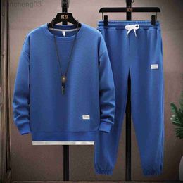 Men's Tracksuits Blue Tracksuit Men Hip Hop 2 Piece Set Men Fashion Clothing Solid Colour Jogging Suit Men Sweatsuits Long Sleeve Spring Autumn W0328