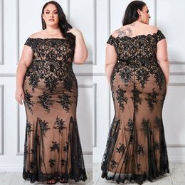 Stunning Plus Size Lace Prom Dresses Off The Shoulder Neckline Evening Gowns Mermaid Beaded Appliqued Floor Length Special Ocn Dress 415