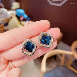 Stud Earrings Korean Female Exquisite Simple Rhinestones Geometric Square Fashion Graceful Women's Jewelry Accessories