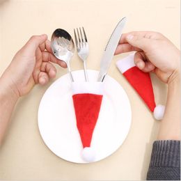Christmas Decorations 10pc Hat Cutlery Suit Holders Pockets Knifes Forks Set Tableware Bags Decoration For Home Year Navidad-S