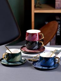 Mugs 230ml Colourful Coffee Mug Gold-plated Ceramic European Luxury Cup Set Light Afternoon Tea Gift Box