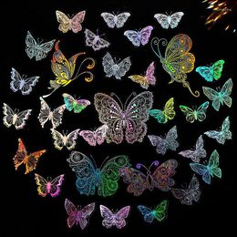 Gift Wrap 55Pcs Holographic Glitter Butterfly Stickers Set Vintage Waterproof PET Transparent Decorative Decals Laser Adhesive