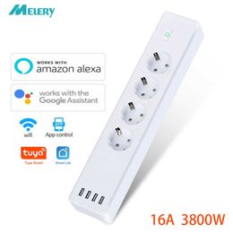 Sockets Wifi Smart Strip Surge Protector 4 EU Plug Outlets Electric Socket with USB App Voice Remote Control by Alexa Google Home Z0327