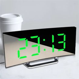 Desk Table Clocks LED Digital Alarm Screen Curved Mirror Electronic Desktop Snooze Function Bedroom Home Decor 230328