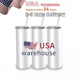 US warehouse 2 Days Delivery white Mugs sublimation tumbler 20oz straight stainless steel blanks tumbler with straw tt0328