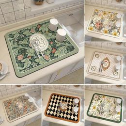 Carpets Kitchen Countertop Drain Cushion Modern Printed Dish Drying Mat Dinnerware Cup Bottle Rug Absorbent Pad