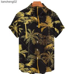 Men's Casual Shirts 2022 Men's Coconut Tree Print Short Sleeve Hawaiian Shirt Single Button Lapel Shirt Beach Casual Shirt 5XL W0328